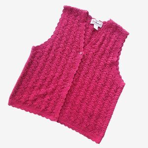 Vintage Bechamel Sweater Vest Size M Red Button Up Crochet Holiday Christmas